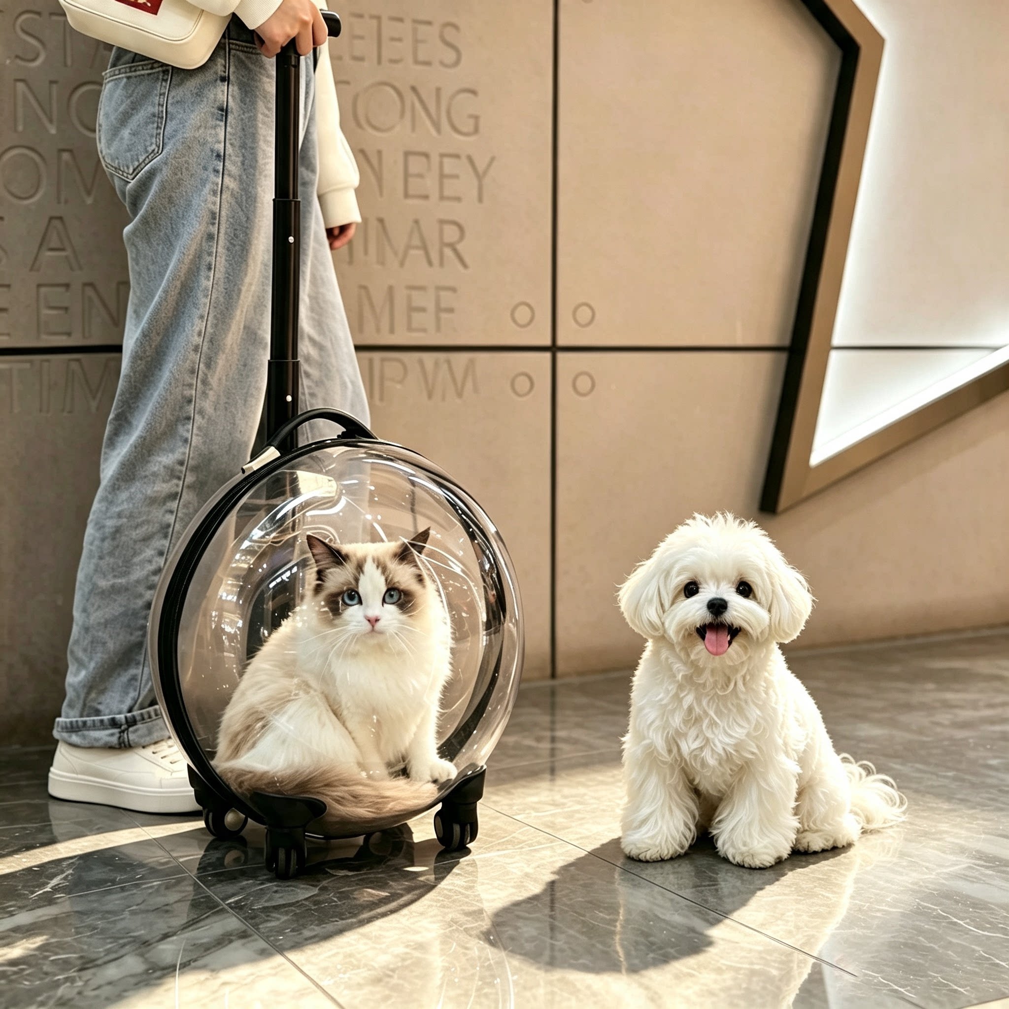 比熊外出便携宠物拉杆箱手提透明太空舱猫咪旅行小推车狗狗行李箱