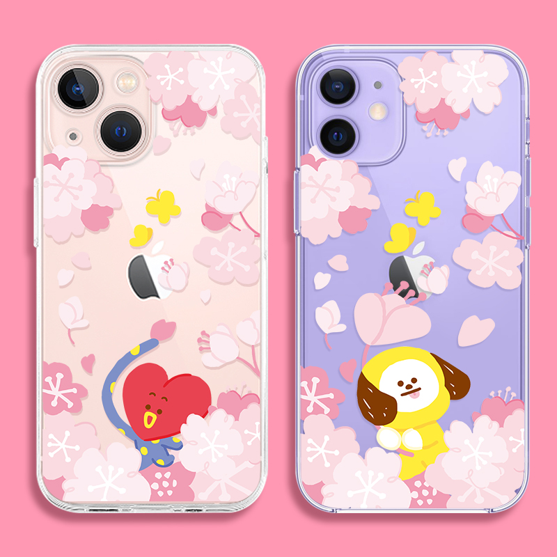 新款bt21防弹少年团15plus手机壳适用苹果14pro全包iPhone13pro透明12软壳BTS周边卡通三星s24手机套韩国