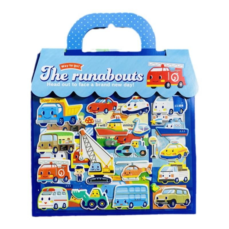 三丽鸥卡通小汽车贴纸消防车工程车贴画书儿童男孩子益智场景玩具