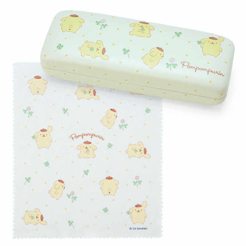 日本Sanrio正品Pompompurin布甸狗 眼鏡盒連眼鏡抹布(新生活)