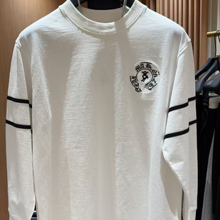 秋季新款长袖套头T 马蹄十字绣花圆领梵文撞色时尚数字上衣情侣装