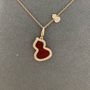 18k金真金真钻红玛瑙天然翡翠葫芦项链女Au750玫瑰金天然钻石吊坠