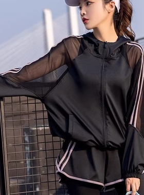 法国轻奢健身衣服套装女夏季透气时尚运动晨跑步服速干网衣瑜伽服