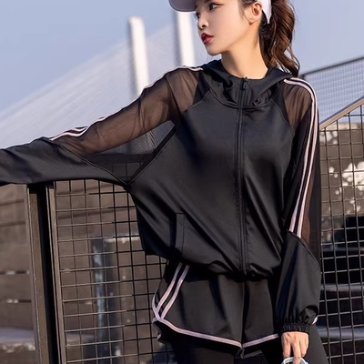 法国轻奢健身衣服套装女夏季透气时尚运动晨跑步服速干网衣瑜伽服