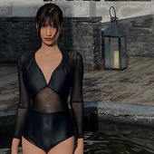 温泉泳衣女 OMOM高级感黑色高腰显瘦网纱性感连体长袖 腰精情书