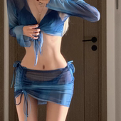 omom2026春夏时尚 四件套温泉度假泳衣 Bikini性感辣妹比基尼围裙式