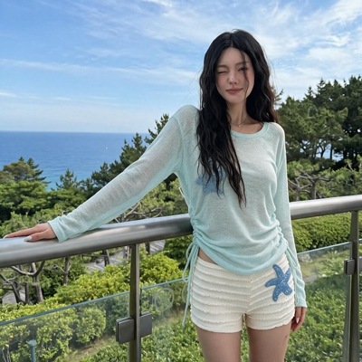 2026海星比基尼三件套海岛度假氛围感长袖罩衫温泉度假泳衣4087