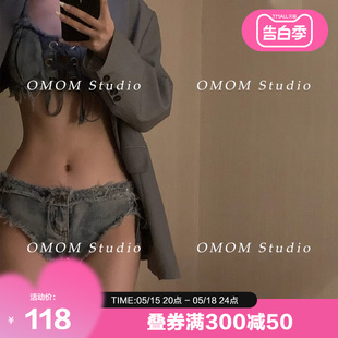 欧美辣妹性感牛仔比基尼女演出沙滩度假分体泳衣绑带小胸 omom新款