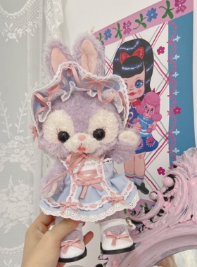 南风格子手作星黛露着替小体衣服20cm娃衣洋装灰蓝色爱心bbd裙子