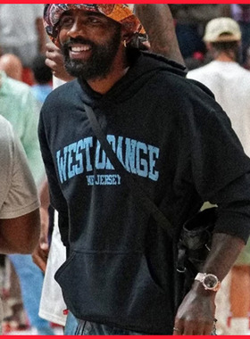 欧文同款WEST ORANGE印花卫衣美式复古潮流日常休闲篮球运动帽衫