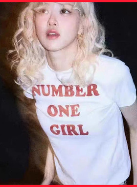 rose朴彩英numberonegirl同款短袖T恤女正肩2025夏季纯棉上衣服潮