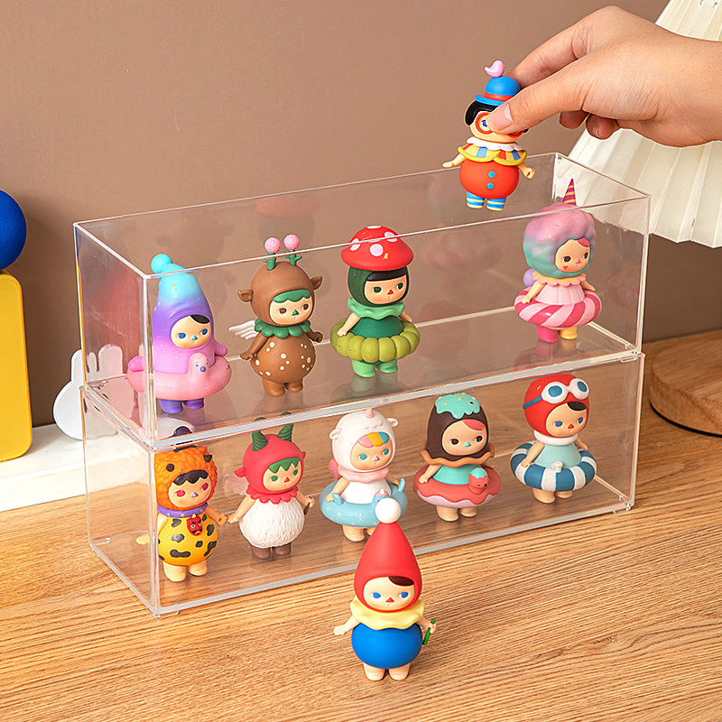 背包熊收纳盒石膏娃娃透明防尘泡泡玛特展示架白胚手办桌面置物架