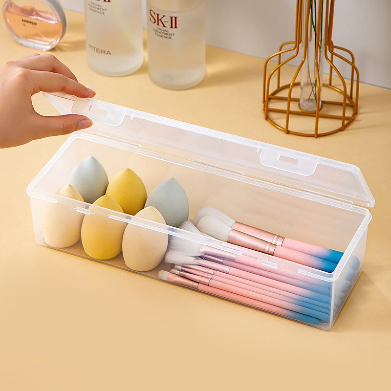 化妆刷收纳盒梳妆台眼影刷长方形透明防尘带盖桌面粉扑美妆蛋收纳,收纳整理,桌面收纳盒,淘宝优惠券,粉丝福利购,淘宝优惠卷