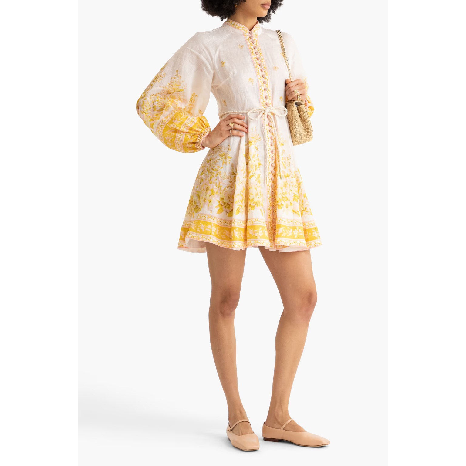 ZIMMERMANN正品代购过季款精致单排包扣花花连衣裙88186