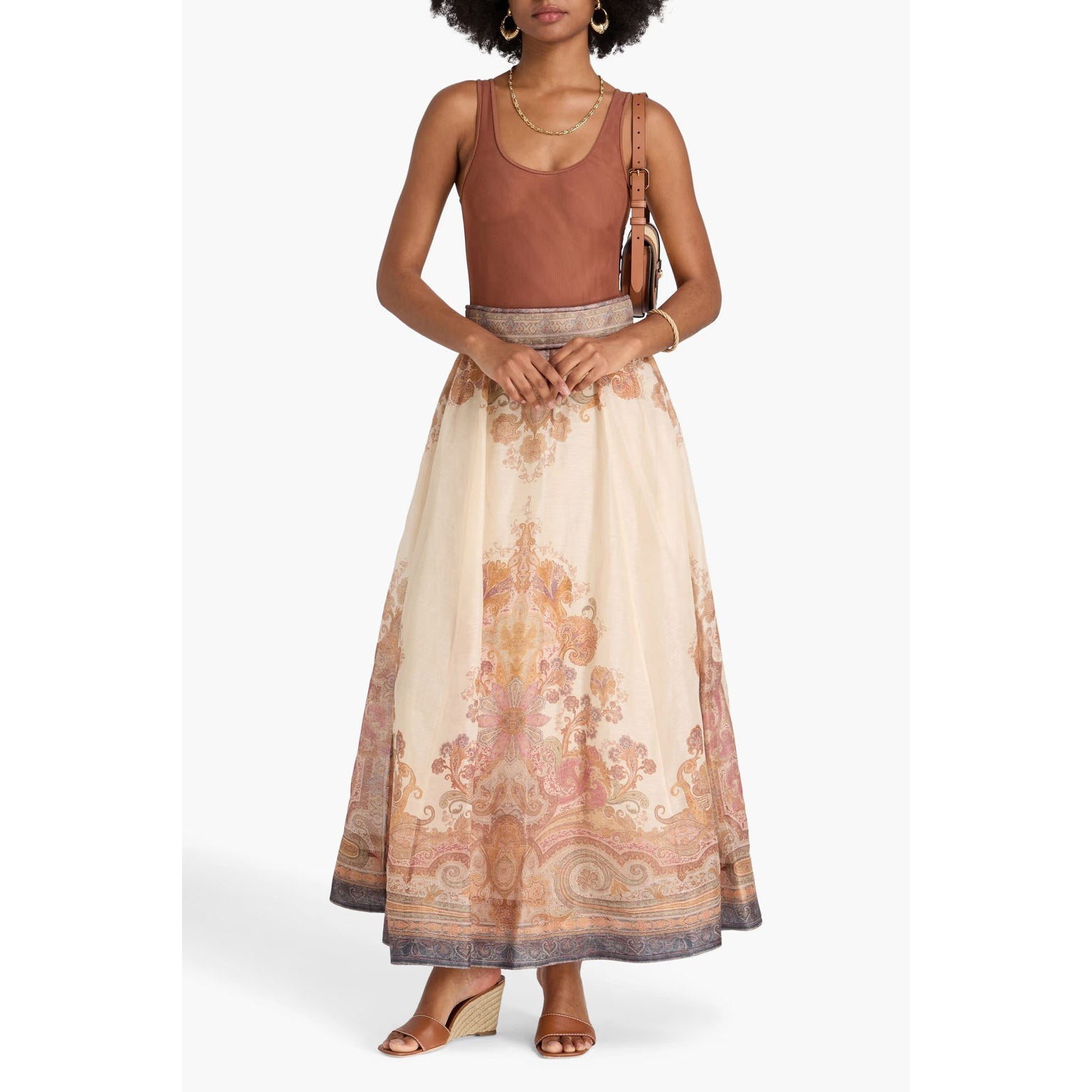 ZIMMERMANN正品代购过季款艺术感腰果花亚麻真丝半身裙30140