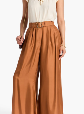 ZIMMERMANN正品代购过季款气质女人味金扣高腰真丝阔脚裤35436