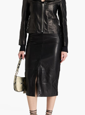 香港IR0正品代购过季款复古风娃娃领真皮皮衣76884