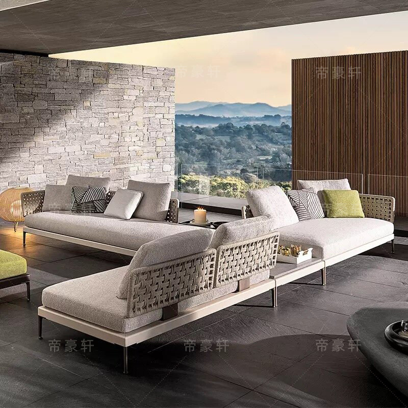 户外沙发奥利芬绳编铝合金柚木框架庭院露天花园别墅休闲家具组合,住宅家具,户外沙发,淘宝优惠券,粉丝福利购,淘宝优惠卷