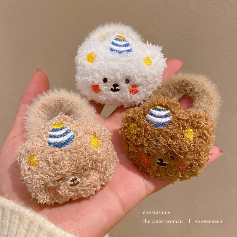 可爱毛毛绒小熊发绳女丸子头扎发头绳不伤发儿童橡皮筋头饰发圈冬