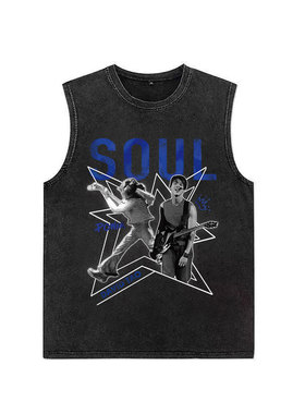 SOULPOWER演唱会陶喆痛衣人像印花美式复古纯棉宽松无袖坎肩背心