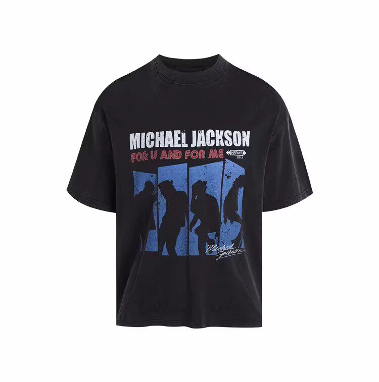 水洗做旧重磅短袖Vintage迈克尔杰克逊印花恶搞乐队美式街头T恤潮