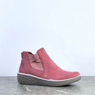 出美单中帮运动鞋女鞋绒布面拼接套脚休闲鞋耐磨防滑厚底健步鞋