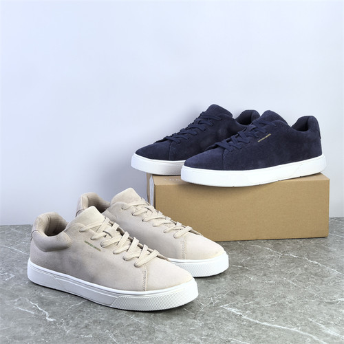 出丹麦牛皮运动鞋男女同版反绒皮拼接复古休闲鞋耐磨防滑厚底板鞋