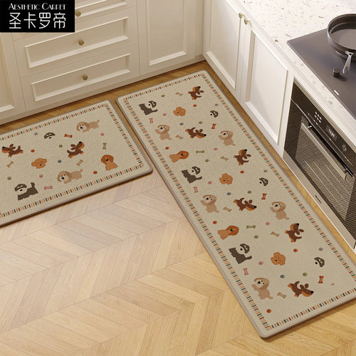 仿亚麻编织卡通厨房吸水吸油地垫