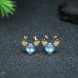 月光石吊坠新款 月光石高品质强光一鹿有你小鹿戒指耳钉 直播间爆款