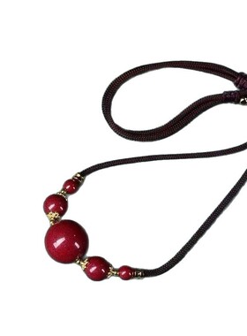 天然朱砂圆满吊坠复古男女紫金砂转运珠项链挂件毛衣链锁骨链