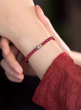 天然原矿朱砂紫金砂手串真货银莲花金珠帝砂手链女士新款礼物