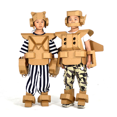 儿童手工diy可穿戴纸壳箱机器人衣服装制作盔甲玩具涂色纸板铠甲