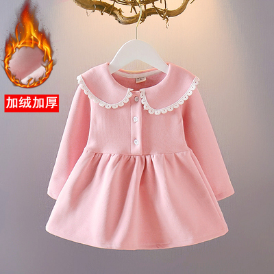 女童秋冬加绒连衣裙冬季娃娃领