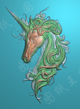 J0024独角兽头jdp精雕图浮雕图纸bmp灰度图玉雕木雕机雕素材文件