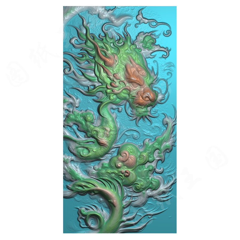 J0053中式龙纹jdp精雕图无事牌bmp灰度图龙腾四海木雕玉雕浮雕图