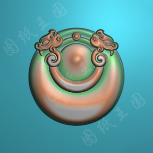 J0084貔貅平安扣jdp精雕图龙纹浮雕图bmp灰度图玉雕木雕机雕图纸