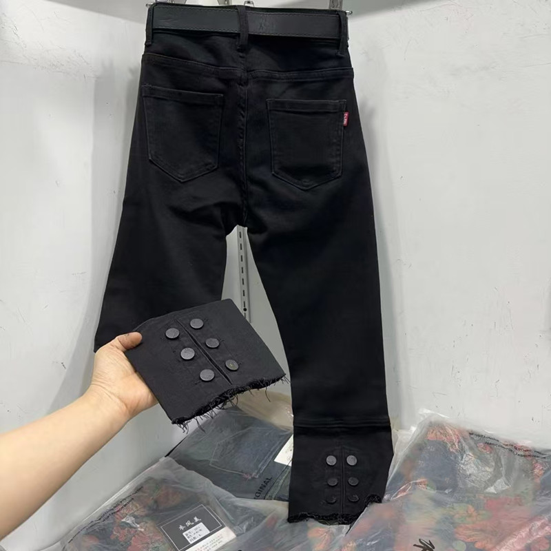 韩版常规2025牛仔棉烟管裤八分