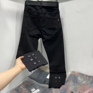 欧货2026秋季新款韩版高腰显瘦装饰扣直筒裤女百搭休闲牛仔烟管裤