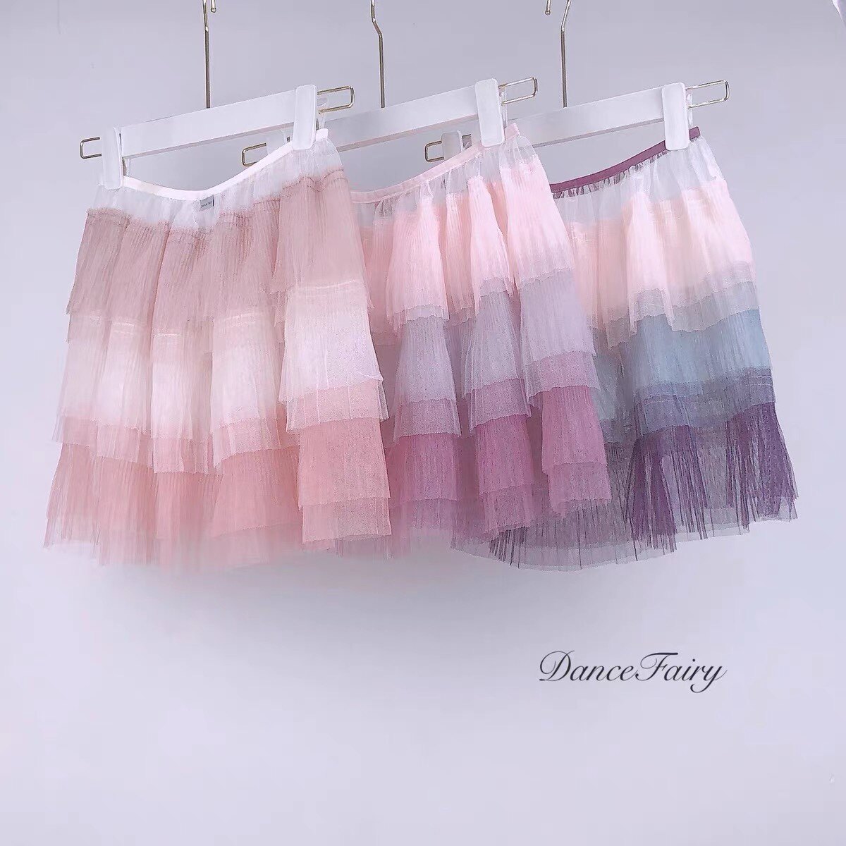 dancefairy芭蕾舞蹈裙手工定制排练裙蛋糕裙粉色蕾丝多层仙女纱裙