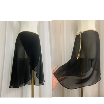 芭蕾裙韩国进口高透雪纺酒红色一片弹力系带半身Slownov版舞蹈裙