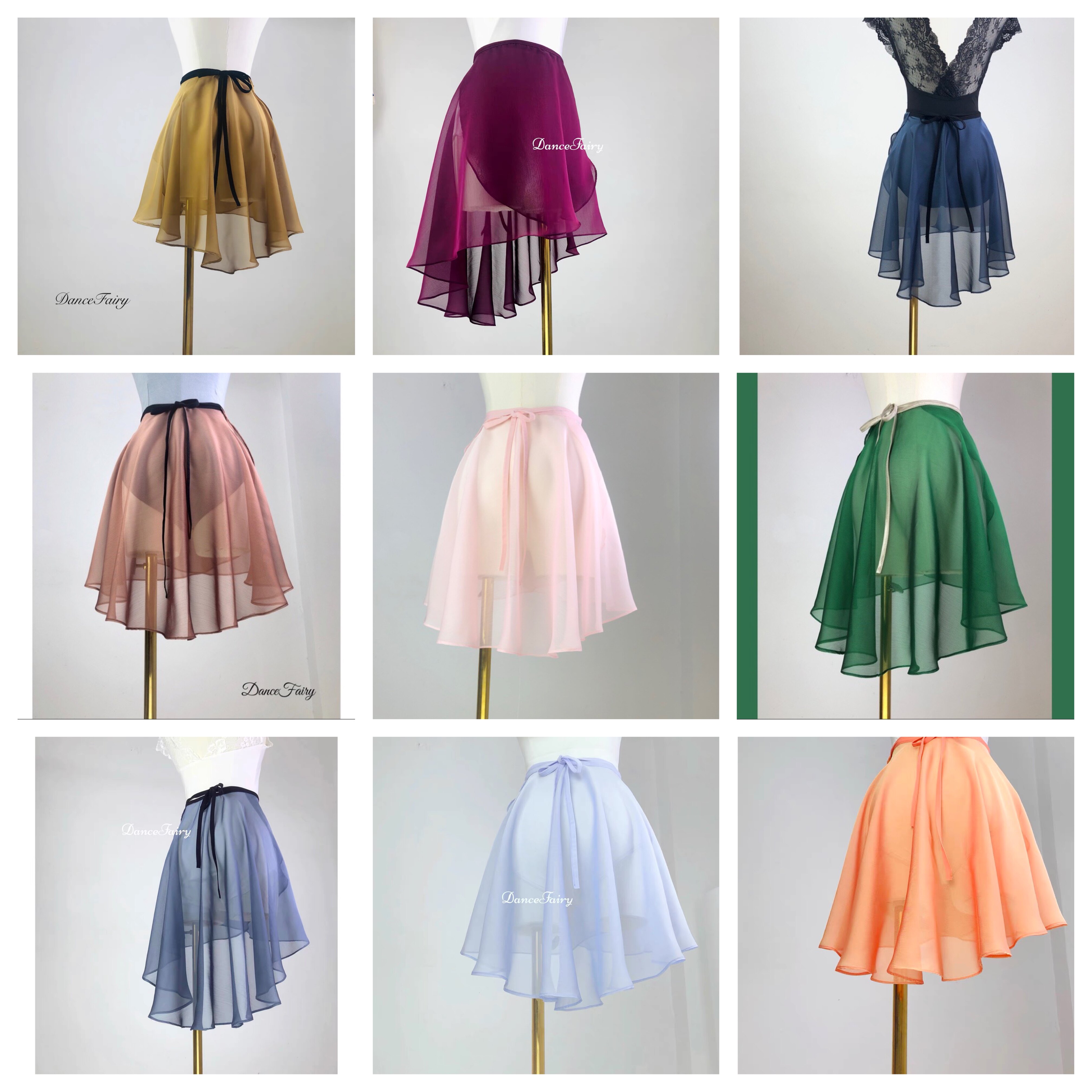 DanceFairy新品芭蕾幻色鎏金变色一片弹力系带大摆舞蹈半身纱裙