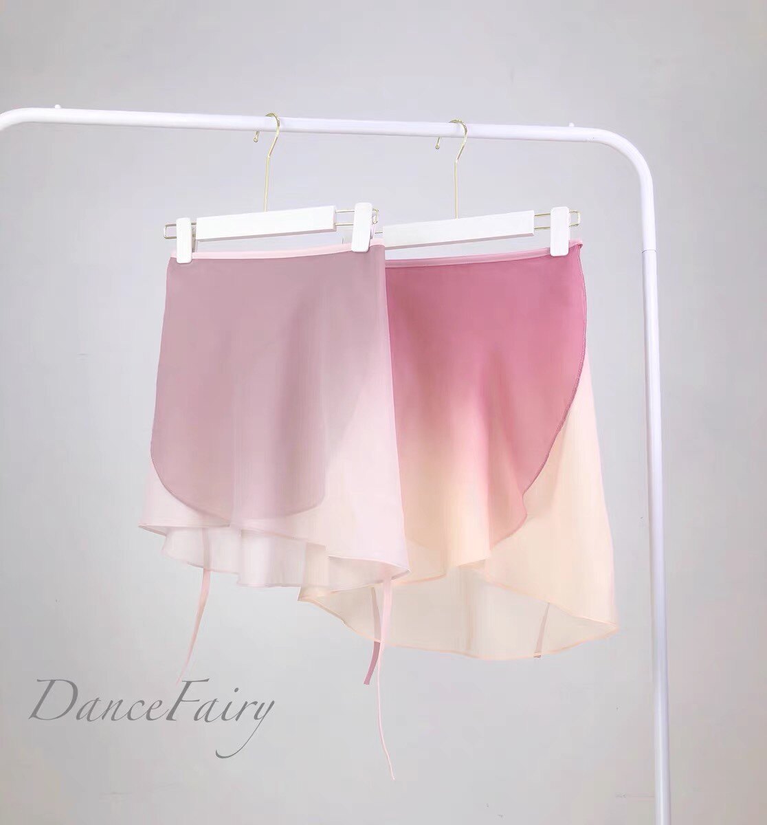 DanceFairy芭蕾裙渐变粉色系一片弹力系带成人练功舞蹈半身纱裙