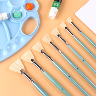 爱涂绘猪鬃毛扇形笔水粉笔水彩画笔鱼尾笔美术排笔画笔猪毛丙烯油画颜料笔单支初学者套装