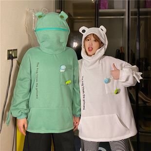 women clothes卫衣女韩版潮秋冬情侣装外贸青蛙套头卫衣女连帽男