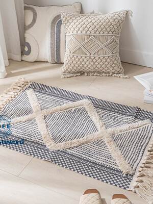 Handwoven cotton linen carpet retro Bohemian geometric floor