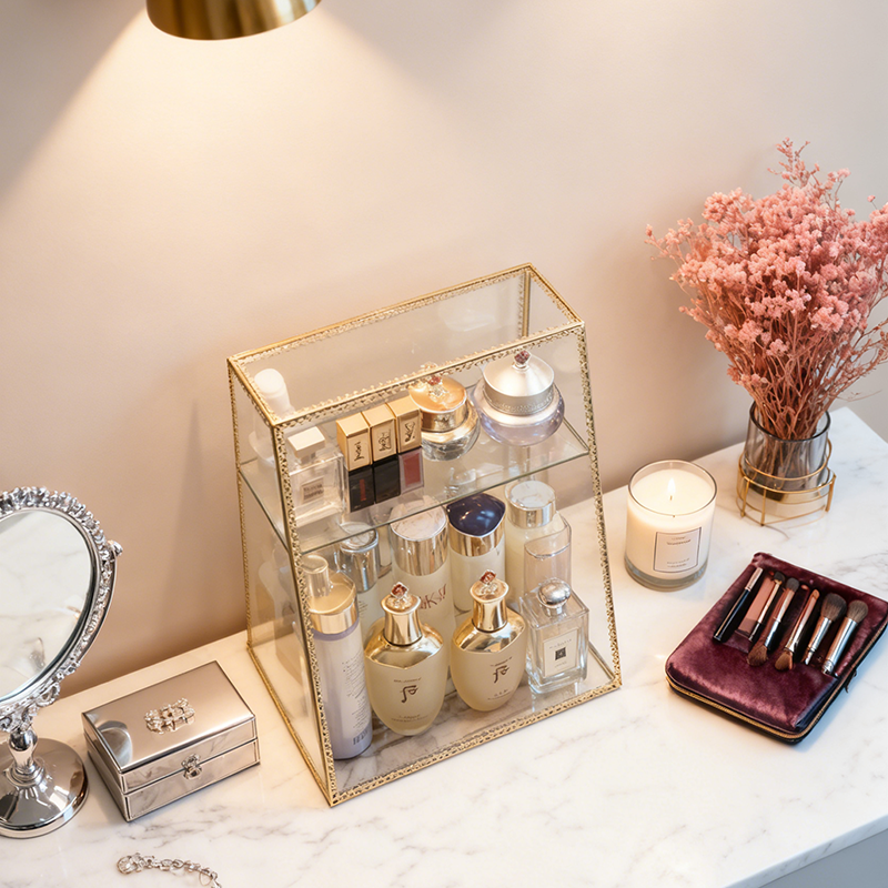 化妆品收纳盒桌面防尘高级感新款高档玻璃置物架大容量抽屉式整理,收纳整理,化妆品收纳架,淘宝优惠券,粉丝福利购,淘宝优惠卷