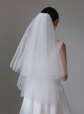 Veils简约经典白色中长款多褶大体量蓬蓬头纱新娘结婚品质感头饰
