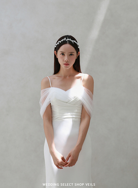 Veils白色简约设计师款修身显瘦气质吊带鱼尾轻婚纱草坪婚礼礼服