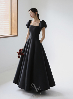 Veils设计师款简约高级黑色修身显瘦气质礼服晚会演出旅拍连衣裙