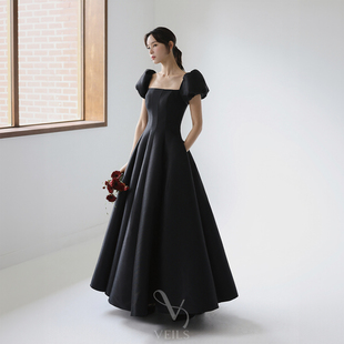 Veils设计师款 显瘦气质礼服晚会演出旅拍连衣裙 简约高级黑色修身